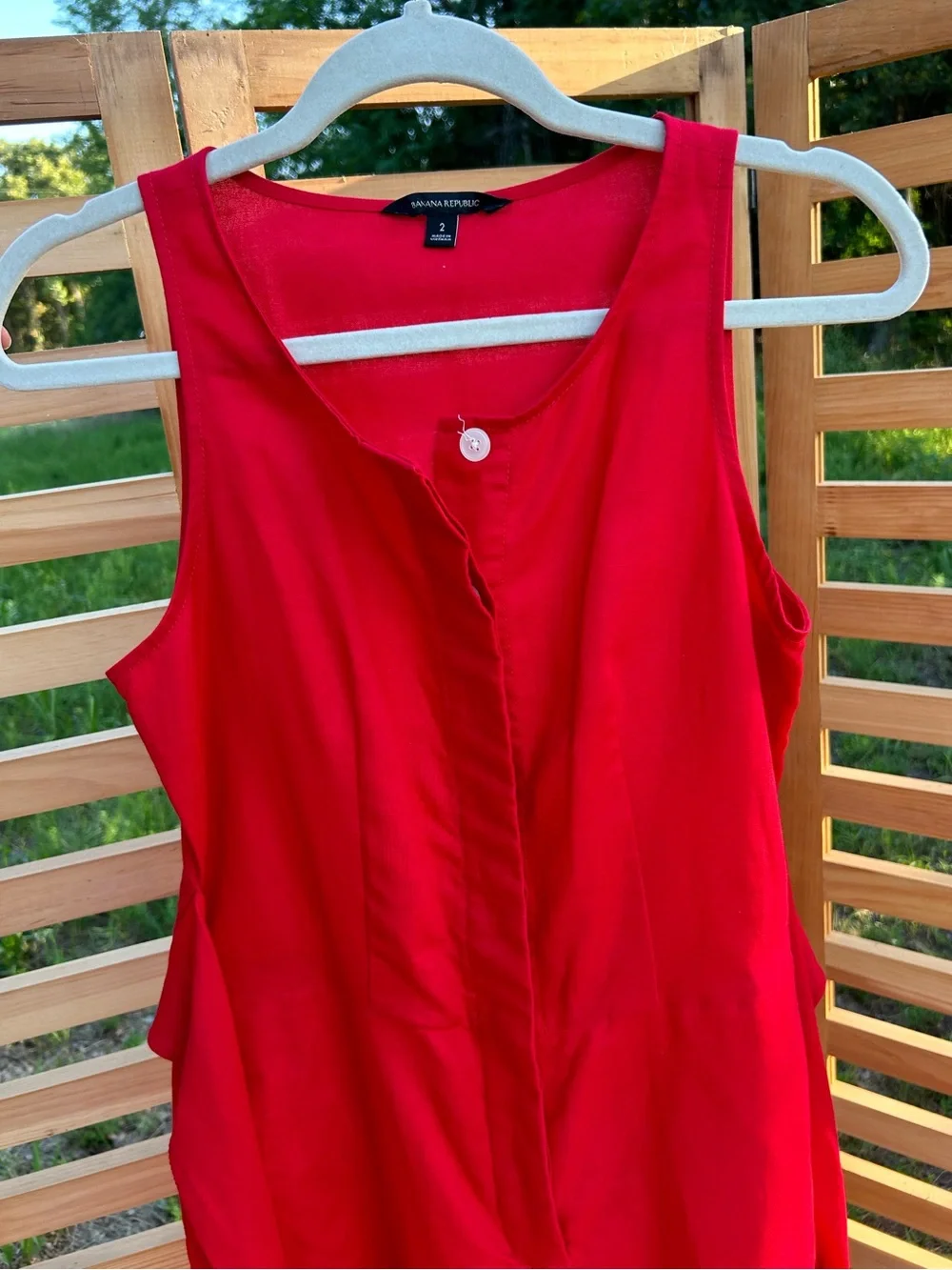 Size S Banana Republic Red Button Up Linen Wide Leg Crop Jumper with Tie Straps